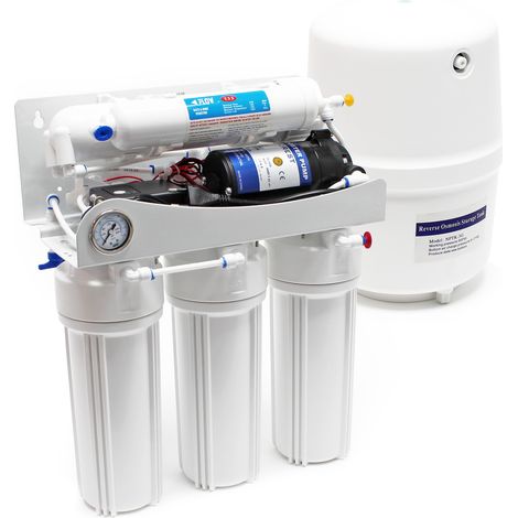 Naturewater Impianto osmosi inversa, filtrazione a 5 stadi 180 l/giorno, con pompa, serbatoio e manometro (1/5)