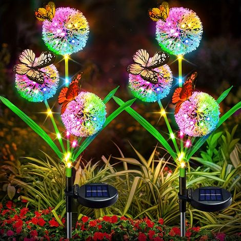 Lampe solaire de jardin papillon pissenlit à 2 cellules, éclairage paysager extérieur au sol, colorée (1/5)