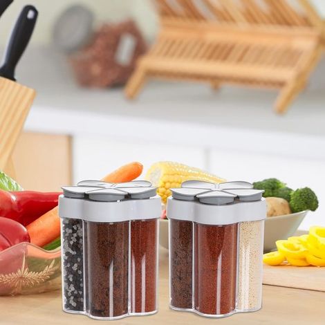 Gewürzgläser 5-in-1-Gewürzbehälter für unterwegs Küchengewürzgläser Gewürzstreuer Aufbewahrungsglas Salz und Pfefferstreuer Reisegewürzgläser für grau (1/4)