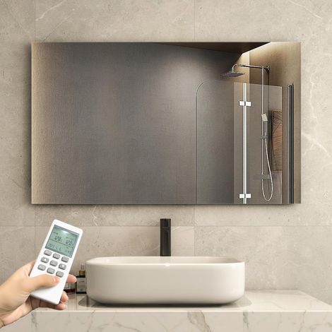 Infrarotheizung Spiegel mit Thermostat 580 Watt - Spiegelheizung Infrarot - Infrarot Wandheizung mit Fernbedienung - Elektroheizung Heizpaneel Heizkörper - Badspiegel 100x60 CM Badezimmerspiegel (1/5)