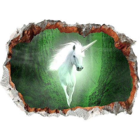 Sticker mural licorne 3D, mur cassé, bois vert créatif, 50 x 70 cm, décoratif et amovible, compatible avec les chambres d'enfants. (1/5)