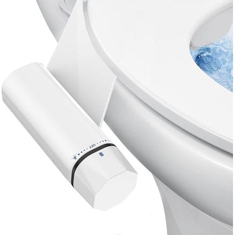 Bidet pour toilettes avec 2 buses de pulvérisation, pression d’eau réglable, système autonettoyant, installation facile, accessoire WC, blanc (1/5)