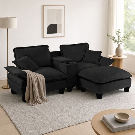 Sofá esquinero en L, chenilla, 224 x 155 x 90 cm, negro HAVRYA (1/5)
