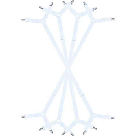 Verstellbare elastische Bettlakenbefestiger, Matratzenklammern mit langen elastischen Spannbändern, für Bettlaken, Spannbettlaken, Matratzenschoner, 2 Stück (Weiß, 4 Stück) (1/5)