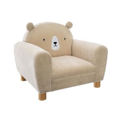 Atmosphera – Fauteuil enfant beige avec oreilles d'ours – Dimensions L. 52 x l. 44 x H. 43 cm – Bois de pin et polyester – Assise confortable