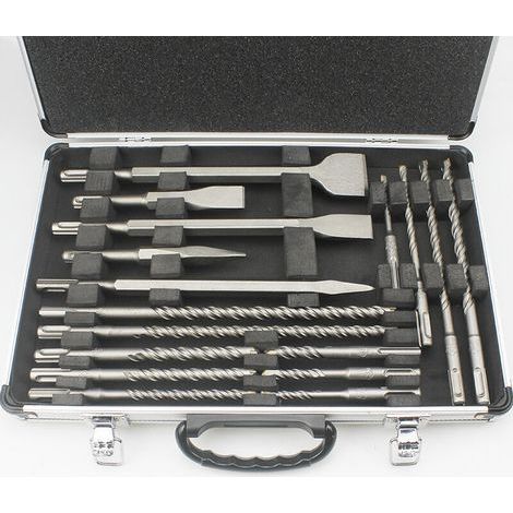 Ensemble de 17 forets à percussion électrique en aluminium, burin pointu et burin plat (1/5)