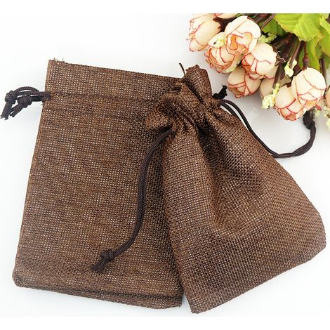 QAZQA Pochettes Sachets en Lin Chanvre, Sac Toile de Jute avec Cordon de Serrage, Pochette Lin Réutilisable pour Mariages Bijoux la Fête Bricolage 20pcs 15x20cm (Brun)