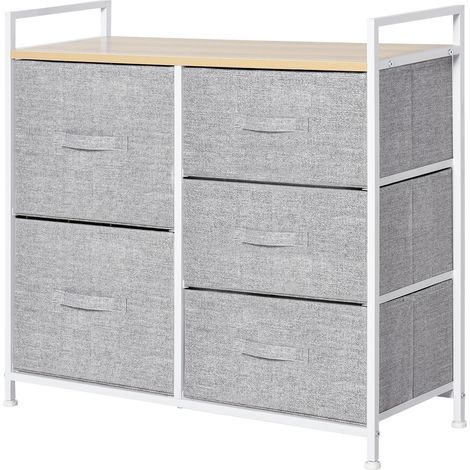 HOMCOM 5 Drawer Linen Basket Storage Unit Home Organisation w/ Shelf Handles