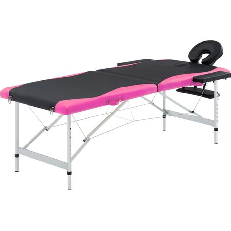 Table de massage pliable, 2 zones, structure en aluminium, noire et rose (1/5)