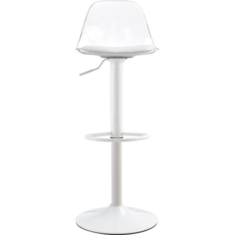 Set 2 sgabelli da bar regolabili, schienale trasparente, base in metallo bianco, 82-104 cm (1/5)