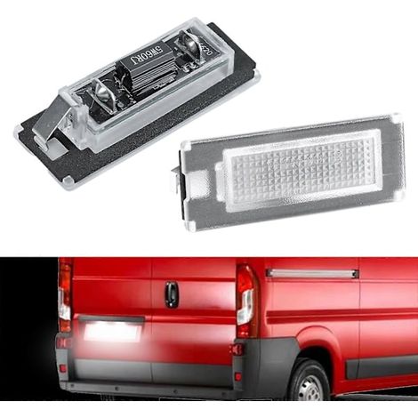 Zwei weiße LED-Kennzeichenleuchten, ohne CAN-Bus-Fehler, geeignet für Fiat Ducato, Citroën Jumper, Peugeot Boxer ab Baujahr 2006. (1/5)