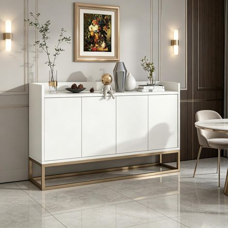FOERPL-Sideboard Küchenbuffet Buffet mit 4 Türen, Küchenschrank mit goldenen Metallbeinen und Fach, Esszimmerbuffet mit Stauschrank Aufbewahrungseinheit mit Arbeitsplatte (1/5)