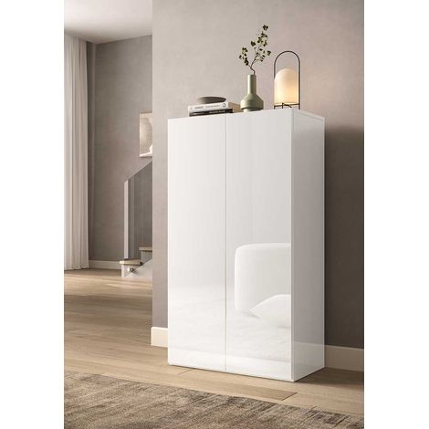 Meuble à chaussures moderne 63 cm blanc laqué brillant Loucia (1/4)
