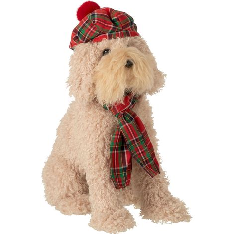 Chien décoratif de Noël en tissu beige - beige et rouge (1/4)