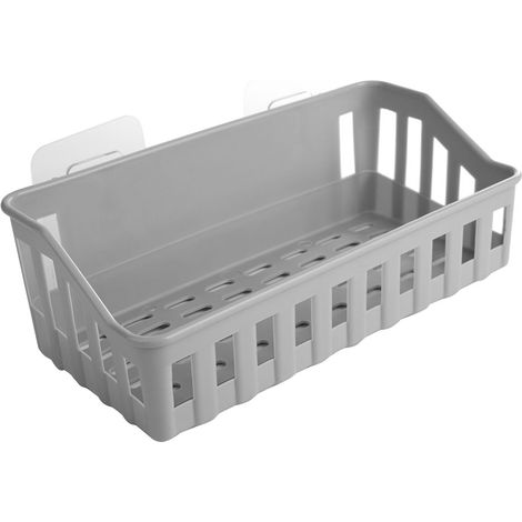 Étagère de rangement à trous gratuits pour salle de bain, cuisine et douche, panier de rangement à ventouses (gris) (1/5)