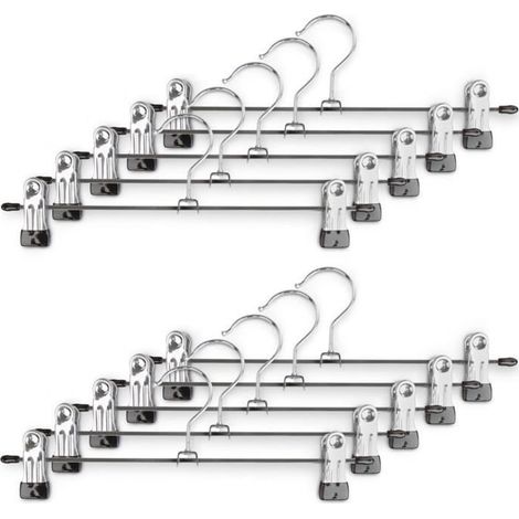10 cintres métalliques à pinces, acier inoxydable, argenté, 30 x 9 cm, pour vêtements, pantalons et serviettes (1/2)