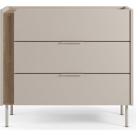 Commode 3 tiroirs en bois et métal - Beige - Boxy