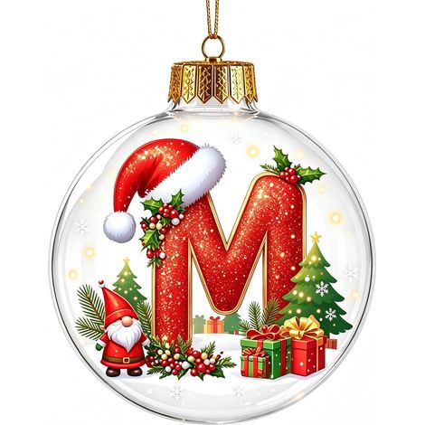 Boule à neige de Noël 3D en acrylique transparent, lettres, décoration à suspendre pour sapin de Noël (non lumineuse) (1/5)