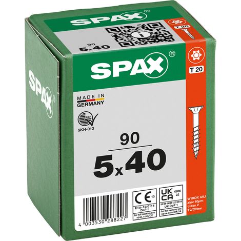 SPAX Vis universelle, 5 x 40 mm, 90 pcs, Filetage partiel, Tête fraisée, T-STAR plus T20, 4CUT, WIROX - 8000000288227