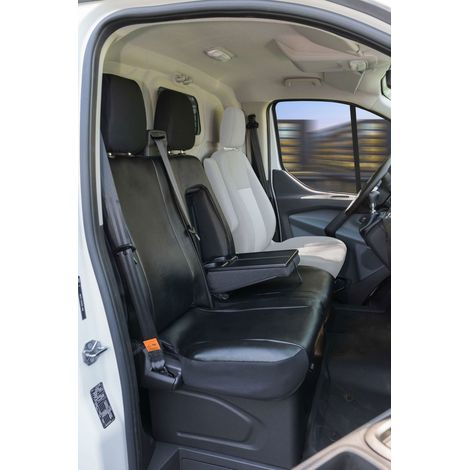 Passform Sitzbezug aus Kunstleder kompatibel mit Ford Transit, Doppelbank vorne teilbar (1/5)