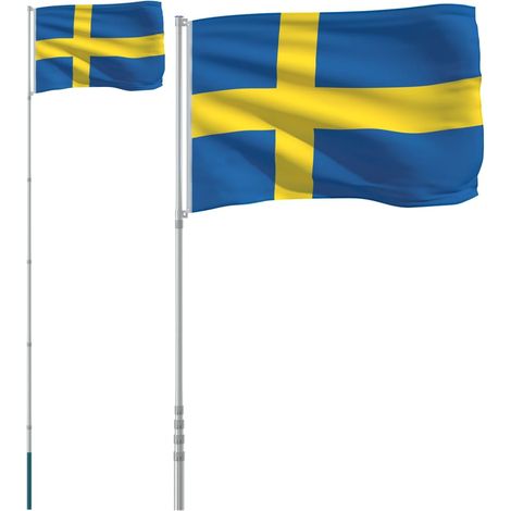 Drapeau de la Suède et mât 5,55 m Aluminium CFW533553 (1/5)