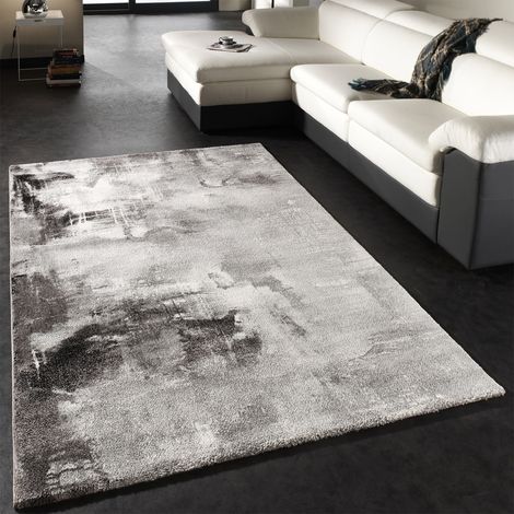 Paco Home Teppich Modern Designer Teppich Leinwand Optik Grau Schwarz Weiss Meliert 160x230 cm