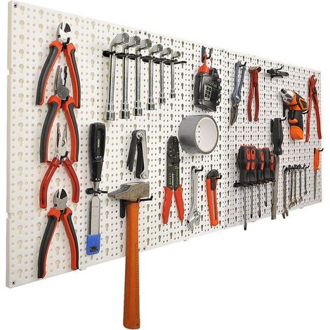 Euro Vanadium – Panneau mural de rangement d'outils – Lot de 2 panneaux 49x30cm en PVC – Charge max 20kg – Avec crochets variés
