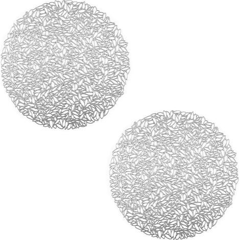 2 Pièces Round Napperon Creux, Set de Table Isolant Argent Round, PVC Environmental Anti-échaudage Tableau Isolation Mat, pour Manique, Décoration de Table (Argent) (1/5)