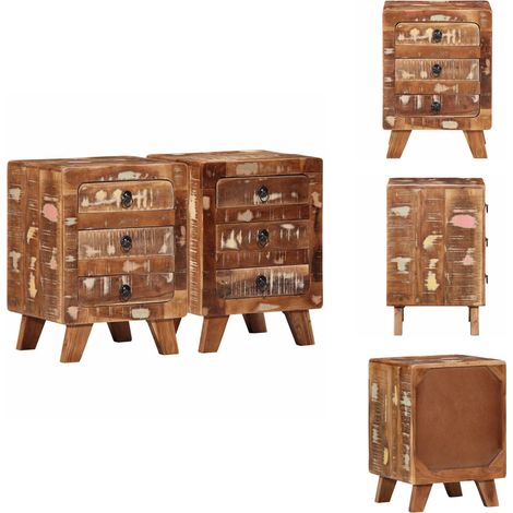 Nachttisch 2 Stk. 37x32x50 cm Altholz Massivholz - Nachttisch - Nachttische - Beistelltisch - Nachtschrank (1/5)
