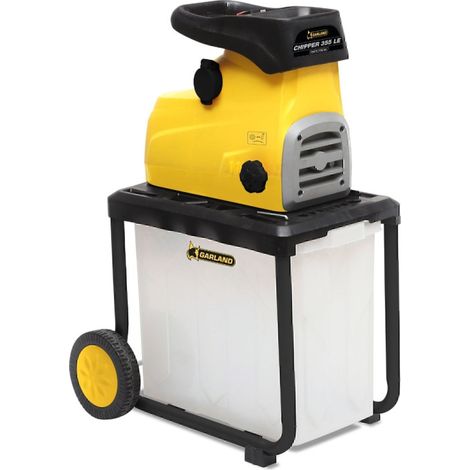Garland – Broyeur de végétaux électrique 2,8 kW – Bac de 60 L – Coupe par engrenages pour petits déchets – Protection IPX4 (1/4)