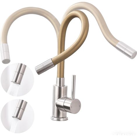Robinet Cuisine Noir, Mitigeur Cuisine Flexible, Robinet Evier de Cuisine et 2 Modes de Pulvérisation, Mitigeur Evier Pivotant à 360°,Acier Inoxydable Économe en Eau (1/5)