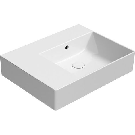 Lavabo en céramique KUBE X 60x47cm, étagère à gauche, sans trou pour robinetterie, blanc ExtraGlaze (1/3)