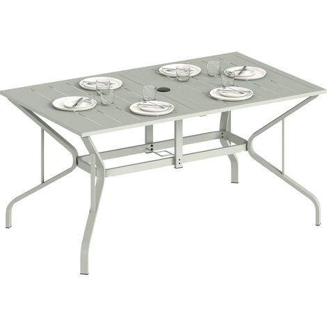 Outsunny Garden Dining Table with Steel Frame and Slatted Top, Light Grey (1/5)