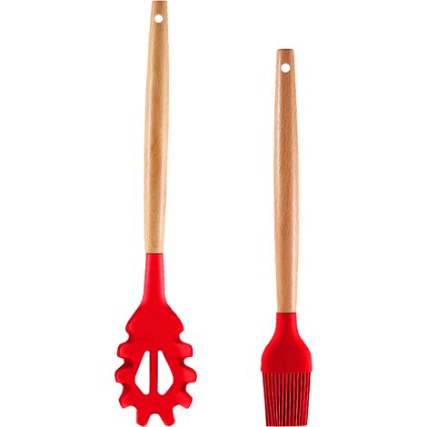 Ensemble Ustensiles Cuisine - Bois Et Silicone Resistants - Pour Casseroles Antiadhesives - Lot De 2 Pieces (1/5)