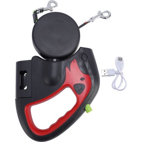 Automatische, einziehbare Hundeleine, verstellbare Länge, 500 mAh Akku, Doppelleine zum Ausführen von 2 Hunden (rot) (1/5)