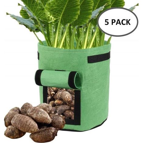 ZGEER Pflanzsäcke - Set von 5 - Grün - 23x28cm - 15 Liter - Rechteckige Form