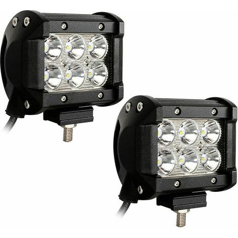 Hengda Phare de Travail 2x 18W Phares LED Carrés 12V 24V Feux de Conduite Étanche IP67 Phares de Travail Tout-Terrain pour Moto Voiture ATV SUV - Noir (1/4)