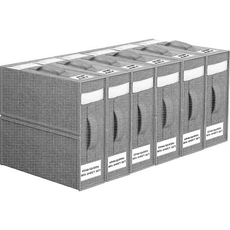 Lot de 6 Sacs de Rangement Drap de Lit, Boîte de Rangement Linge Pliable, Minimaliste, Gris (1/5)