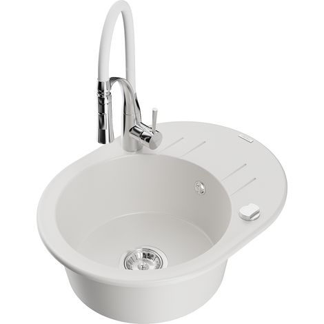 Mexen Kevin fregadero de granito de 1 seno con escurridor y grifo de cocina Aster, blanco - 6517-20-73450-02 (1/5)