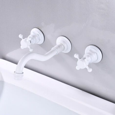 Green Mobility-Robinet mitigeur mural pour lavabo de salle de bain 3 trous -couleur blanc (1/5)
