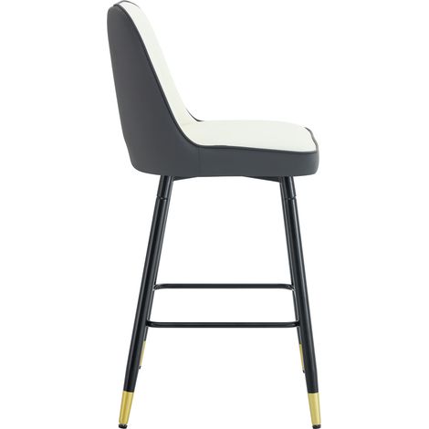 Set de 2 tabourets de bar 100 cm en PU blanc et gris foncé avec piètement métal noir et repose-pieds (1/5)