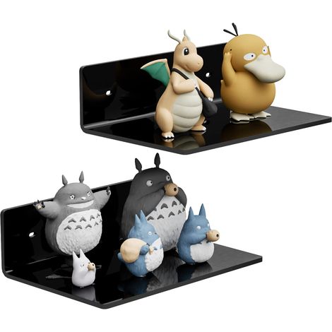 Étagères murales noires de 23 cm, tablettes murales en acrylique, étagère murale en acrylique pour figurines, collections, plantes, décor, articles de toilette, épices, lot de 2 (1/5)