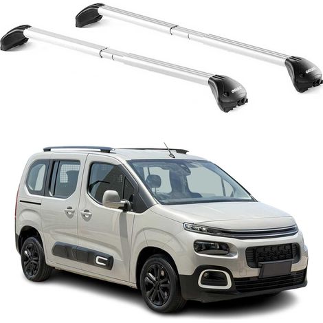 OMAC Barres de toit transversales certifiées TÜV pour Citroën Berlingo 2008-2026 – Verrouillables (4 antivols) – Charge max 100 kg – Sangle inox + protection caoutchouc Argent (1/4)