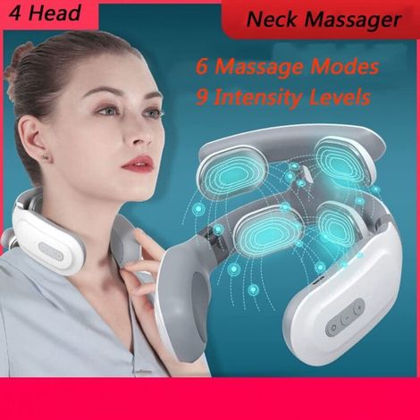 Elektrisches Nackenpulsmassagegerät, tragbares, kabelloses Massagegerät mit 6 Massageprogrammen und 9 Intensitätsstufen, Ein-Knopf-Bedienung, für entspannende Kopfmassage. (1/4)