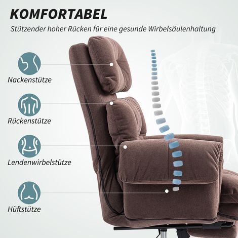 Fauteuil de bureau réglable en hauteur, dossier ajustable, assise rembourrée, roulettes, acier marron (1/5)