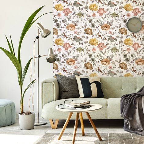 Papier peint intissé pré-encollé - FLEURS VINTAGE PIVOINES - 1 rouleau de 300x60cm (1/5)
