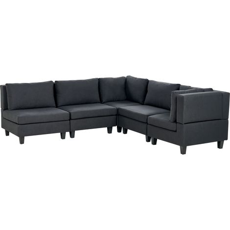 Modul Ecksofa 5-Sitzer UNSTAD Stoff Schwarz linksseitig