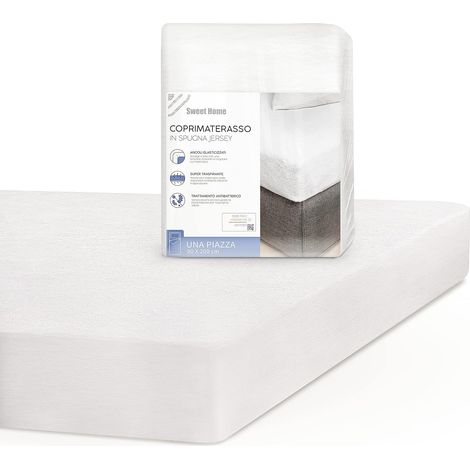 Couvre et Protège-Matelas 1 Place en Jersey et Coton, Antibactérien et Antitranspirant, Idéal pour Linge de Lit et Oreillers, 90x200x25cm avec Angles Élastiques (1/5)