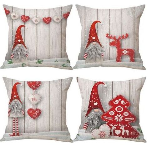 Housses Coussin de GNOME Noel 45x45cm Lot de 4 Deco Noël Taie Oreiller Christmas Décoration pour Intérieur, Canapé, Chambre, Cadeau de Vacances d'hiver (1/5)