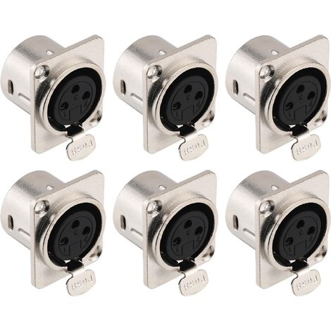 Lot de 6 Connecteur XLR Femelle 3 Broches Montage Panneau Métal Cuivre Nickelé Audio Pro (1/5)